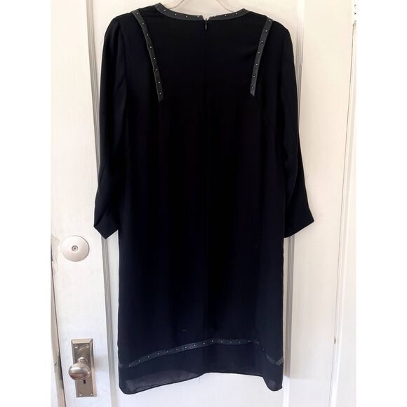 Womens The Kooples Sport Crepe Fake Leather Stud Black Long Sleeve Dress Medium - Picture 2 of 6